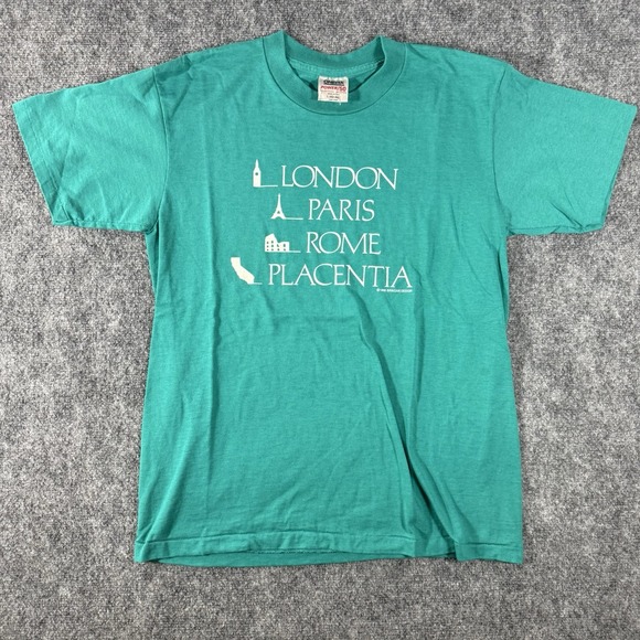 Other - Vtg California Shirt Men L Teal London Paris Rome Single Stitch Made In USA 90s
